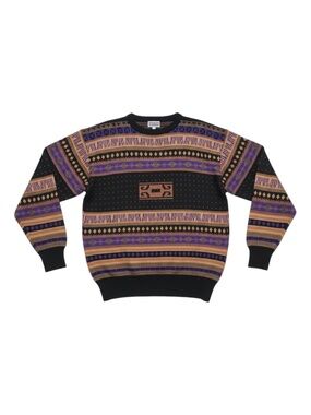 Vintage Meister Sweater Men’s Size XL Black Purple Wool Knit Jumper‎